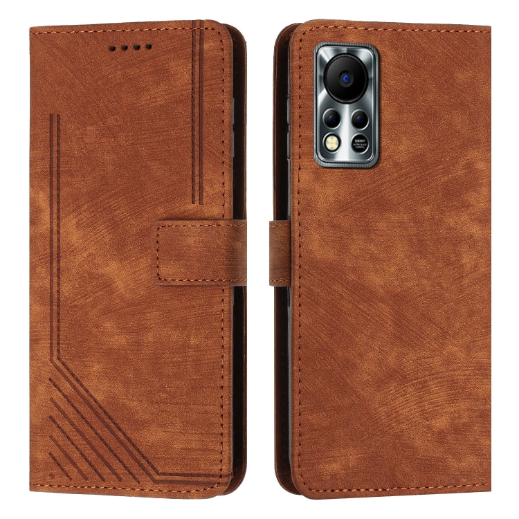 For Infinix Hot 11s NFC Skin Feel Stripe Pattern Leather Phone Case with Lanyard