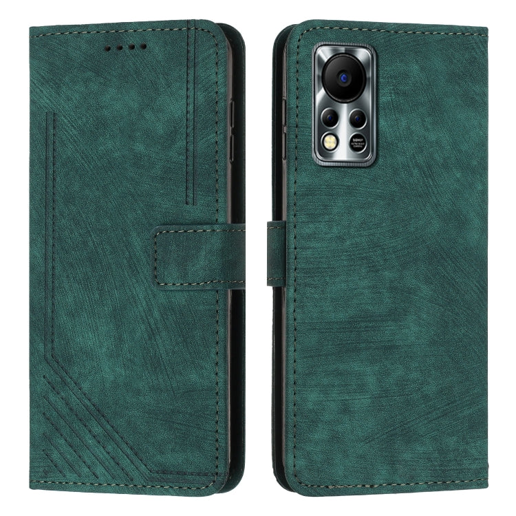 For Infinix Hot 11s NFC Skin Feel Stripe Pattern Leather Phone Case with Lanyard