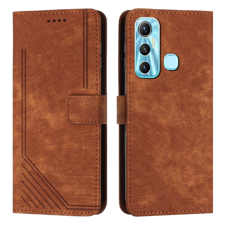 For Infinix Hot 11 2021 / Note 12 4G Skin Feel Stripe Pattern Leather Phone Case with Lanyard