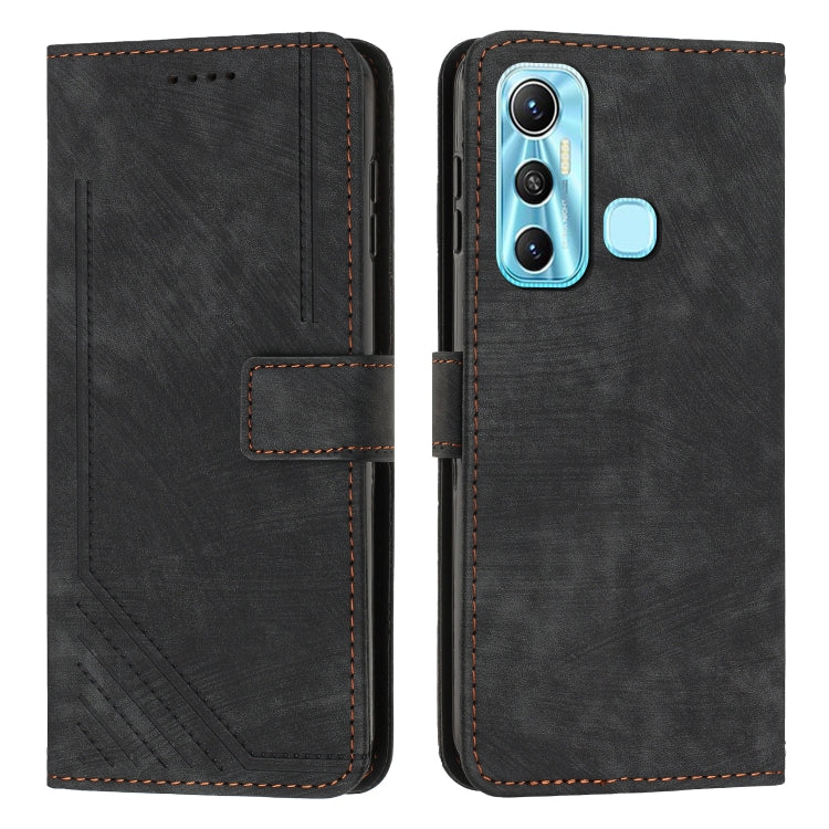 For Infinix Hot 11 2021 / Note 12 4G Skin Feel Stripe Pattern Leather Phone Case with Lanyard