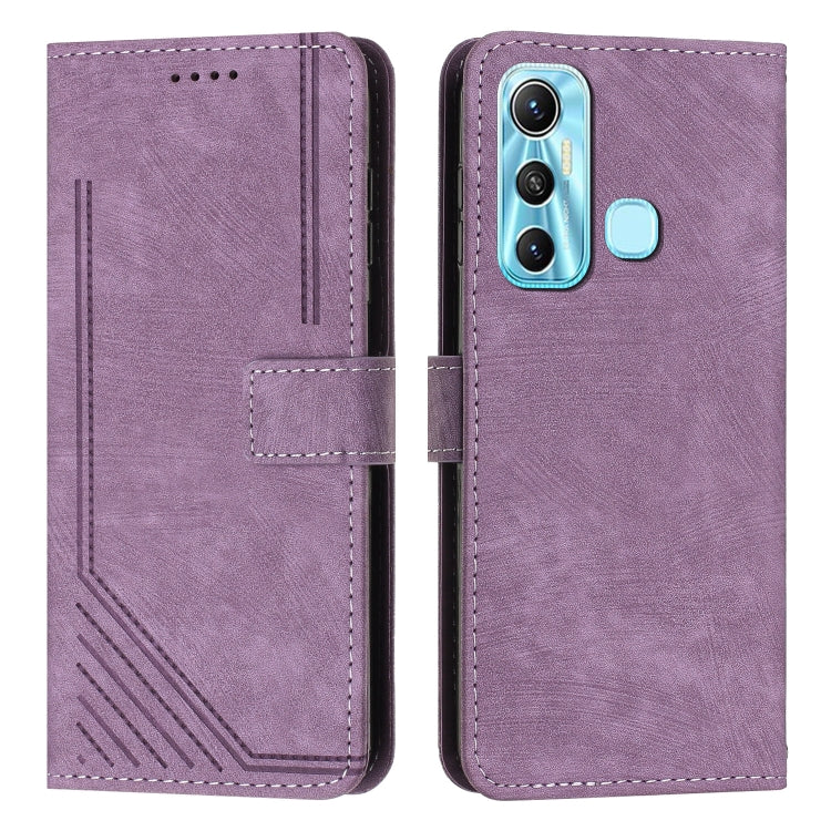 For Infinix Hot 11 2021 / Note 12 4G Skin Feel Stripe Pattern Leather Phone Case with Lanyard