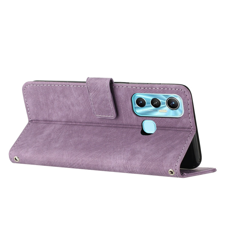 For Infinix Hot 11 2021 / Note 12 4G Skin Feel Stripe Pattern Leather Phone Case with Lanyard