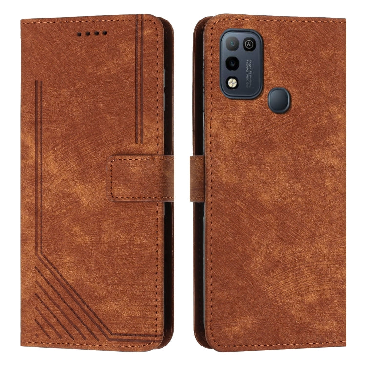 For Infinix Hot 10 Play / Hot 11 Play Skin Feel Stripe Pattern Leather Phone Case with Lanyard