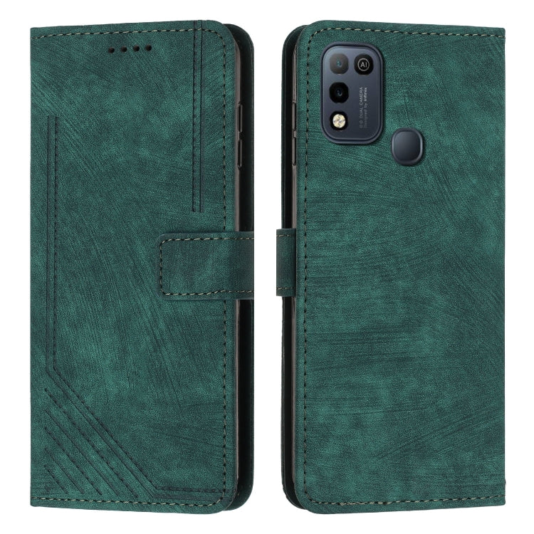 For Infinix Hot 10 Play / Hot 11 Play Skin Feel Stripe Pattern Leather Phone Case with Lanyard