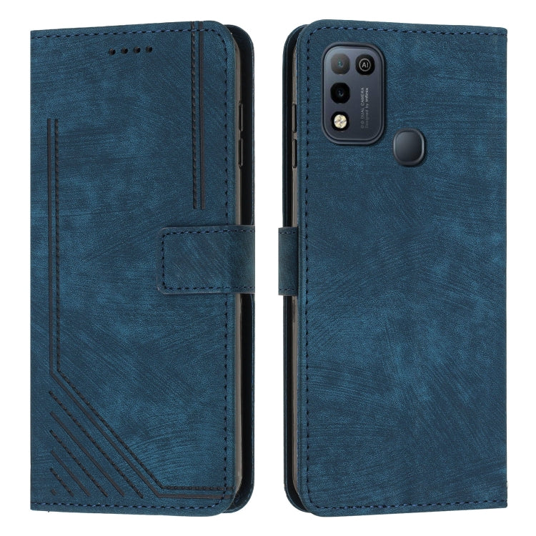 For Infinix Hot 10 Play / Hot 11 Play Skin Feel Stripe Pattern Leather Phone Case with Lanyard