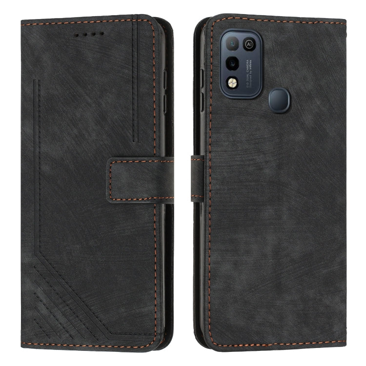 For Infinix Hot 10 Play / Hot 11 Play Skin Feel Stripe Pattern Leather Phone Case with Lanyard