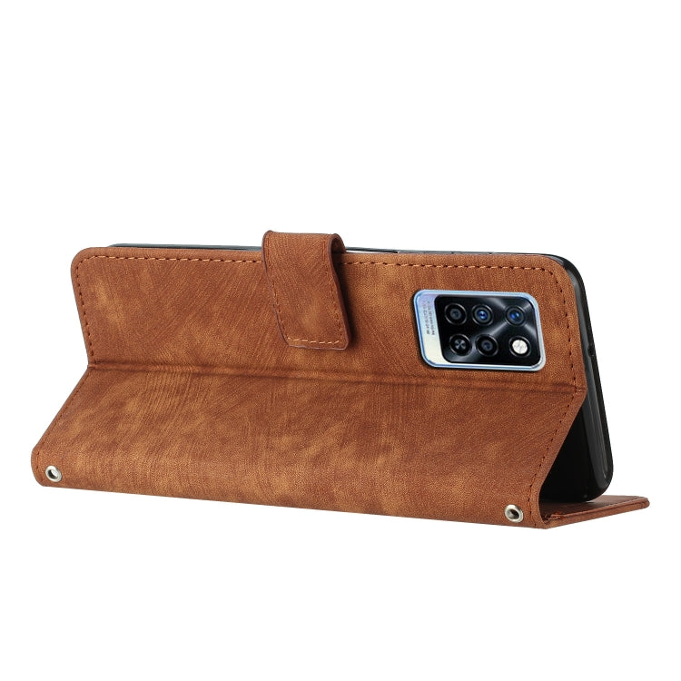 For Infinix Note 10 Pro / 10 Pro NFC Skin Feel Stripe Pattern Leather Phone Case with Lanyard