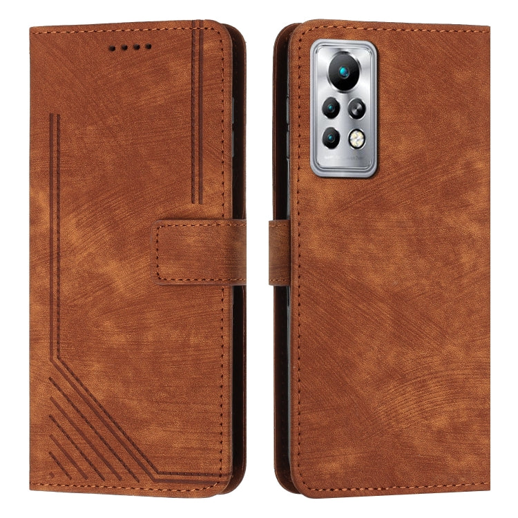 For Infinix Note 11 Pro / Note 11s Skin Feel Stripe Pattern Leather Phone Case with Lanyard