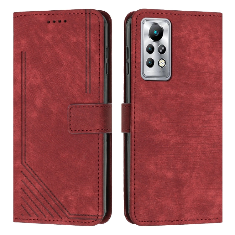 For Infinix Note 11 Pro / Note 11s Skin Feel Stripe Pattern Leather Phone Case with Lanyard