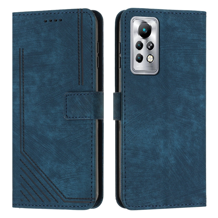 For Infinix Note 11 Pro / Note 11s Skin Feel Stripe Pattern Leather Phone Case with Lanyard