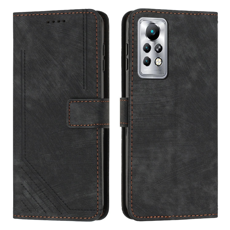 For Infinix Note 11 Pro / Note 11s Skin Feel Stripe Pattern Leather Phone Case with Lanyard