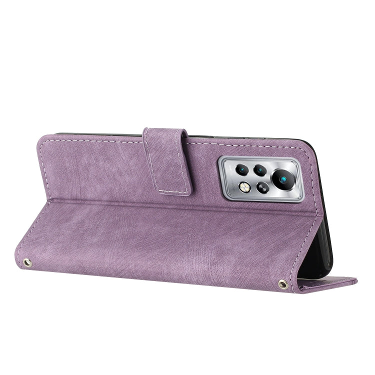 For Infinix Note 11 Pro / Note 11s Skin Feel Stripe Pattern Leather Phone Case with Lanyard