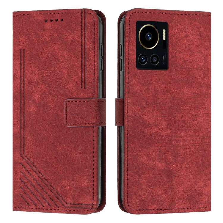 For Infinix Note 12 VIP Skin Feel Stripe Pattern Leather Phone Case with Lanyard