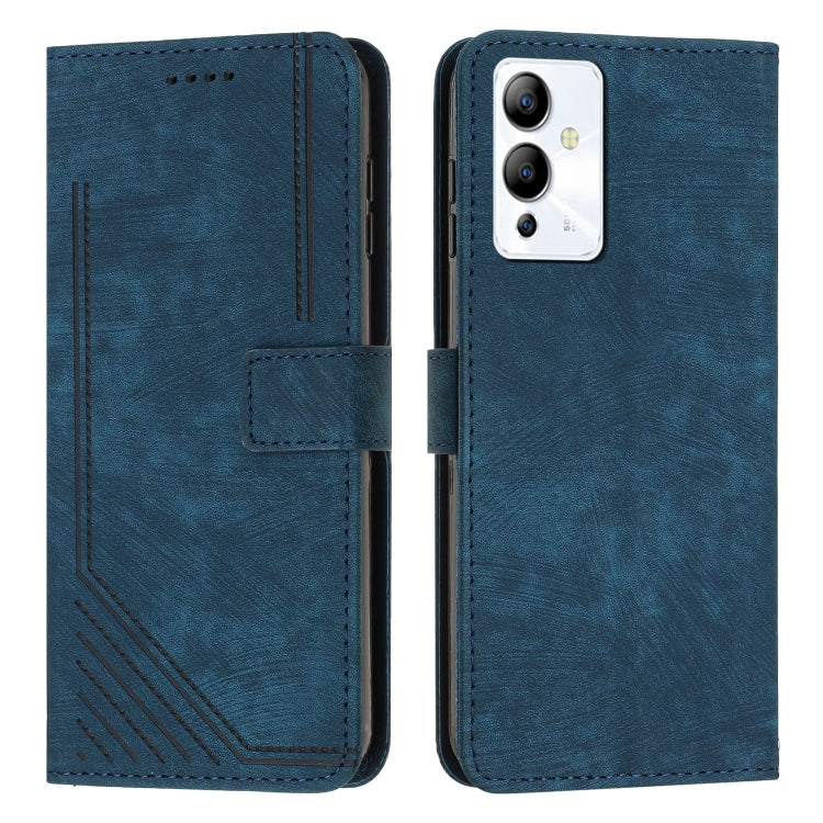 For Infinix Note 12i Skin Feel Stripe Pattern Leather Phone Case with Lanyard