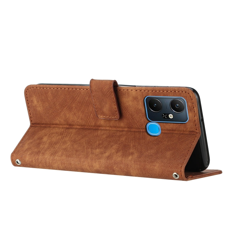 For Infinix Smart 6 Plus India Skin Feel Stripe Pattern Leather Phone Case with Lanyard