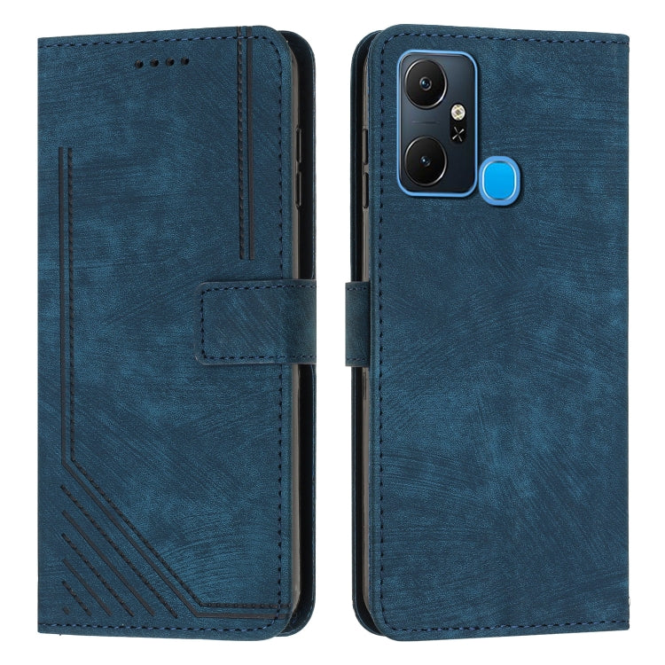 For Infinix Smart 6 Plus India Skin Feel Stripe Pattern Leather Phone Case with Lanyard