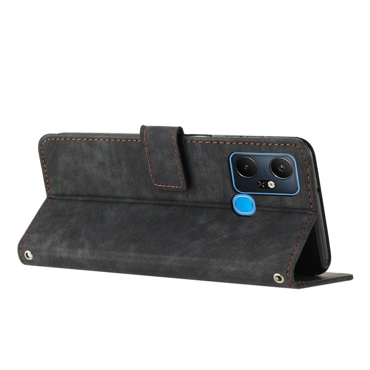 For Infinix Smart 6 Plus India Skin Feel Stripe Pattern Leather Phone Case with Lanyard