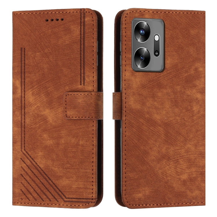 For Infinix Zero 20 Skin Feel Stripe Pattern Leather Phone Case with Lanyard