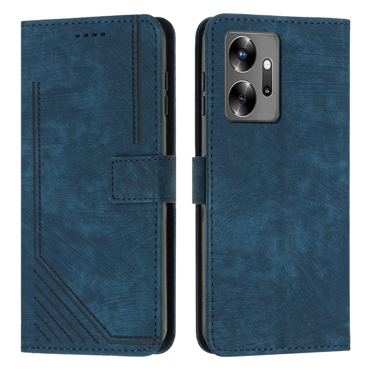 For Infinix Zero 20 Skin Feel Stripe Pattern Leather Phone Case with Lanyard