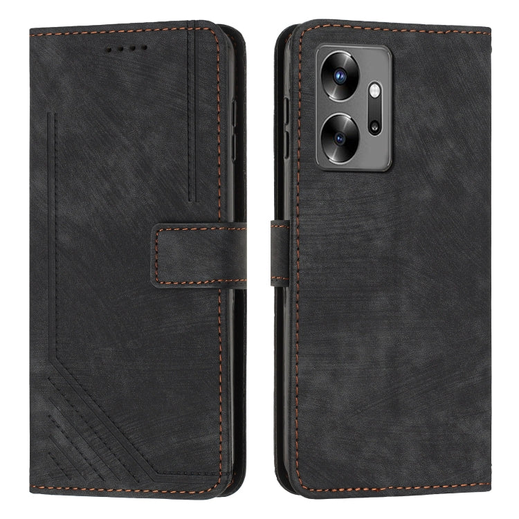 For Infinix Zero 20 Skin Feel Stripe Pattern Leather Phone Case with Lanyard