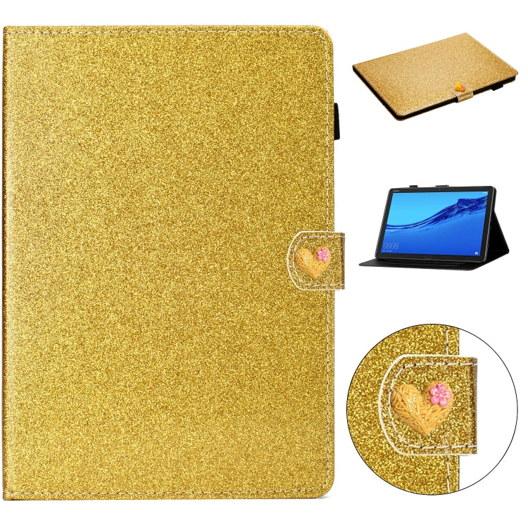 For Huawei MediaPad M5 Lite 10.1 Glitter Powder Love Buckle Horizontal Flip Leather Case with Holder & Card Slots
