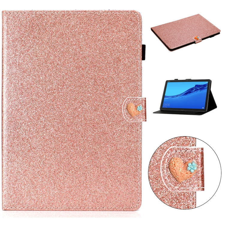For Huawei MediaPad M5 Lite 10.1 Glitter Powder Love Buckle Horizontal Flip Leather Case with Holder & Card Slots