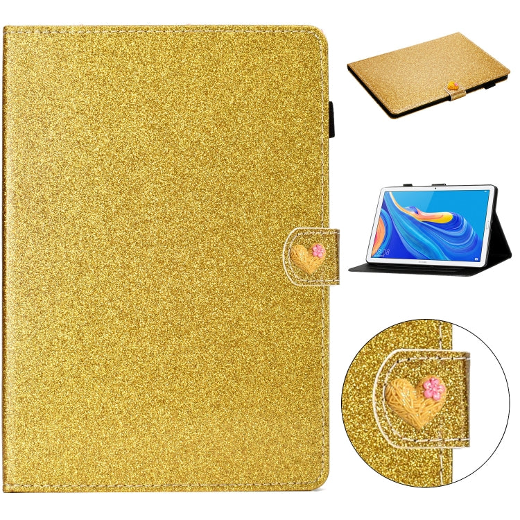 For Huawei MediaPad M6 10.8 Glitter Powder Love Buckle Horizontal Flip Leather Case with Holder & Card Slots