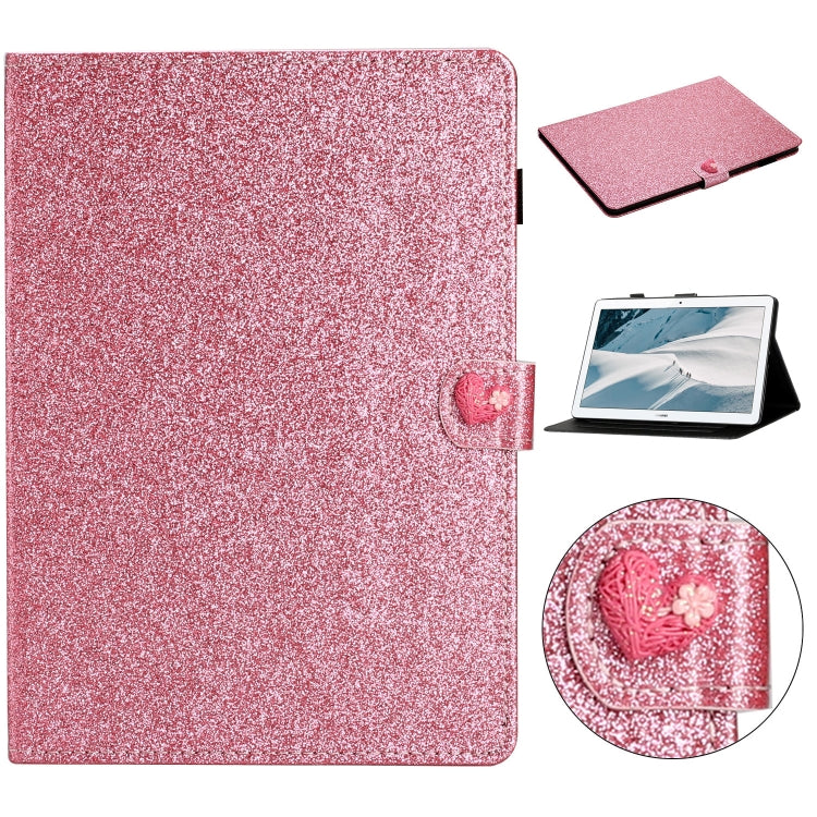 For Huawei MediaPad T3 10 Glitter Powder Love Buckle Horizontal Flip Leather Case with Holder & Card Slots