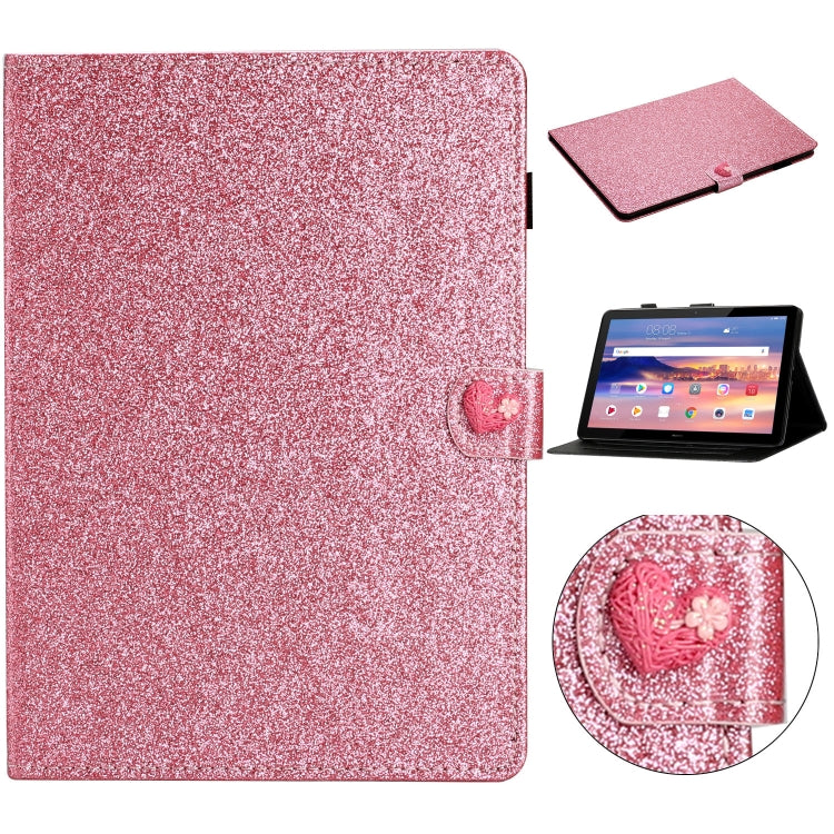 For Huawei MediaPad T5 10 inch Glitter Powder Love Buckle Horizontal Flip Leather Case with Holder & Card Slots