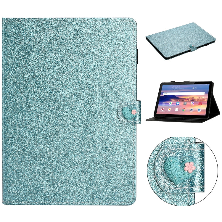 For Huawei MediaPad T5 10 inch Glitter Powder Love Buckle Horizontal Flip Leather Case with Holder & Card Slots
