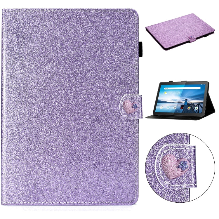 For Lenovo Tab M10 X605F X505 Glitter Powder Love Buckle Horizontal Flip Leather Case with Holder & Card Slots