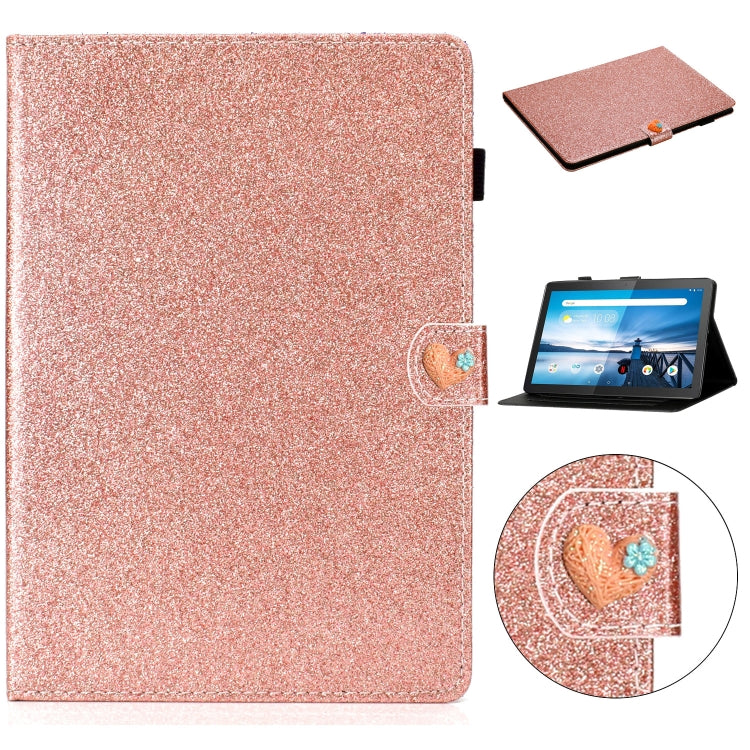 For Lenovo Tab M10 X605F X505 Glitter Powder Love Buckle Horizontal Flip Leather Case with Holder & Card Slots
