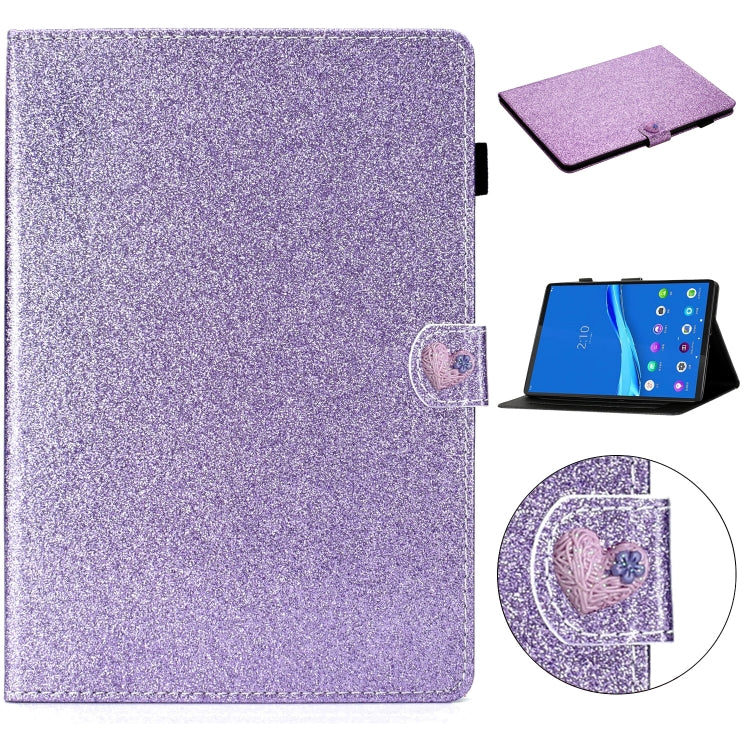 For Lenovo Tab M10 Plus X606F Glitter Powder Love Buckle Horizontal Flip Leather Case with Holder & Card Slots