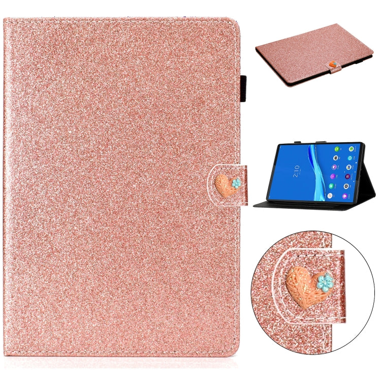 For Lenovo Tab M10 Plus X606F Glitter Powder Love Buckle Horizontal Flip Leather Case with Holder & Card Slots