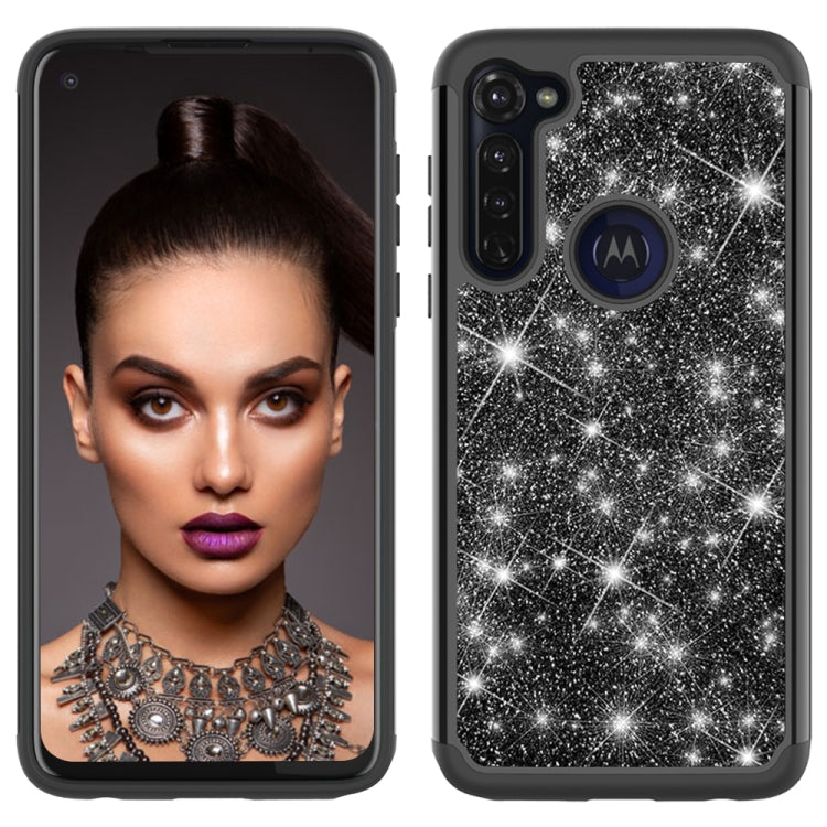 For Motorola Moto G Stylus Glitter Powder Contrast Skin Shockproof Silicone + PC Protective Case