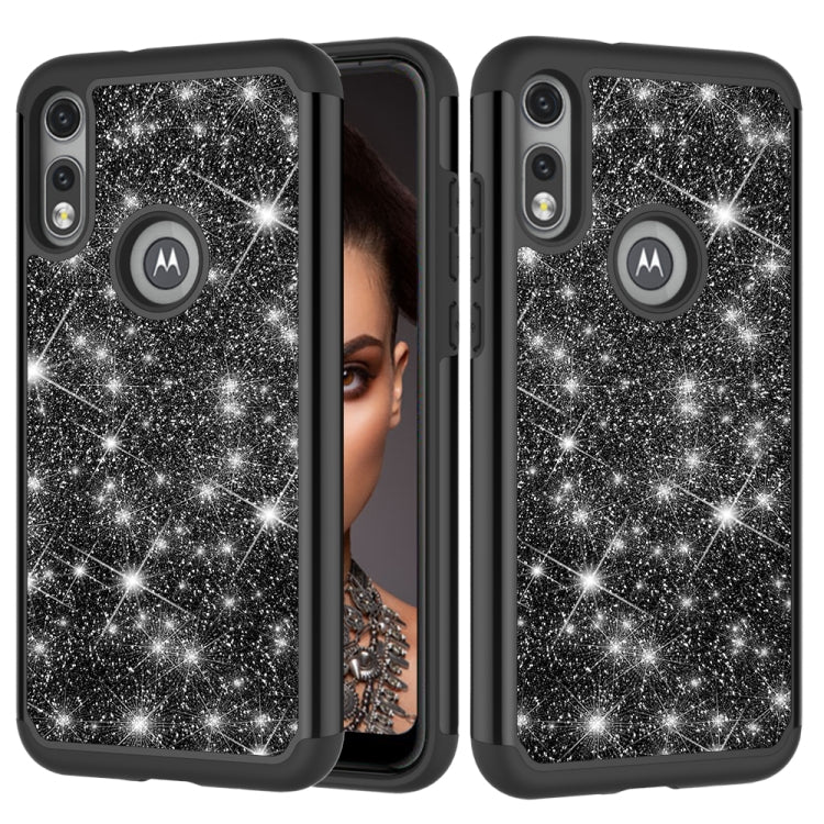 For Motorola Moto E (2020) Glitter Powder Contrast Skin Shockproof Silicone + PC Protective Case