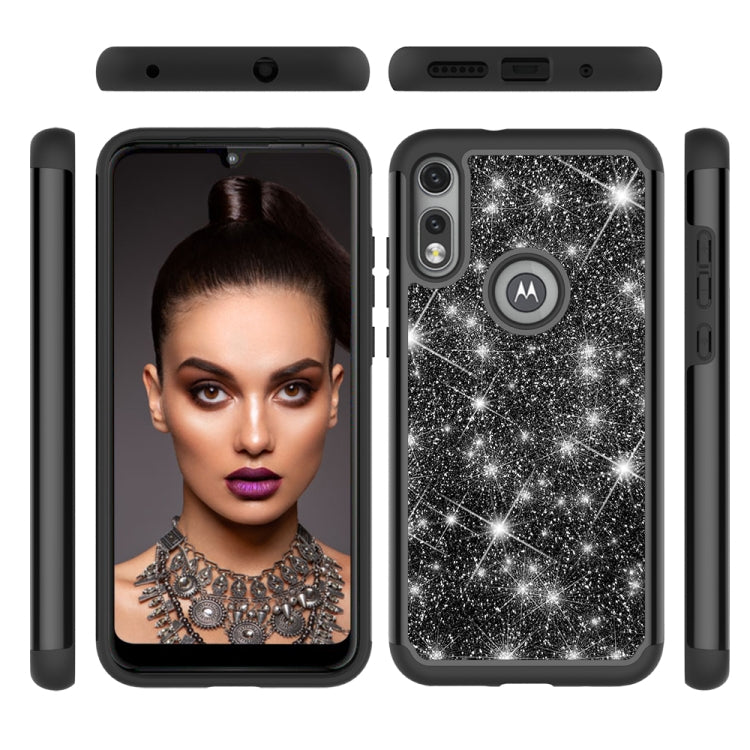 For Motorola Moto E (2020) Glitter Powder Contrast Skin Shockproof Silicone + PC Protective Case