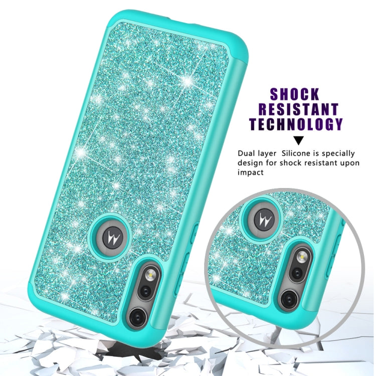 For Motorola Moto E (2020) Glitter Powder Contrast Skin Shockproof Silicone + PC Protective Case