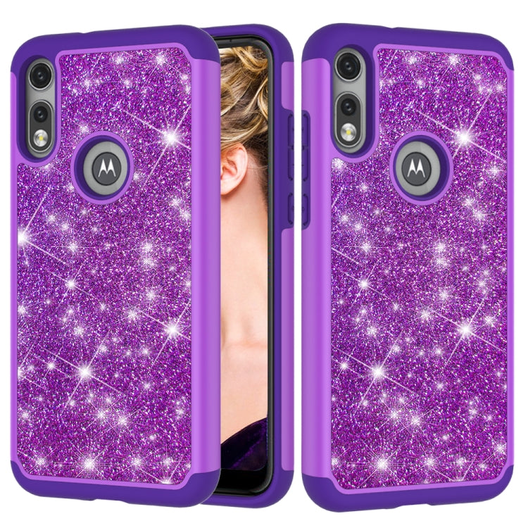 For Motorola Moto E (2020) Glitter Powder Contrast Skin Shockproof Silicone + PC Protective Case