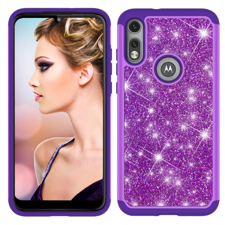 For Motorola Moto E (2020) Glitter Powder Contrast Skin Shockproof Silicone + PC Protective Case