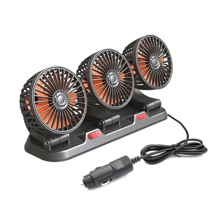 F4310 360-Degree Rotating Adjustable Car Three-Head Fan, Style:24V Cigarette Lighter
