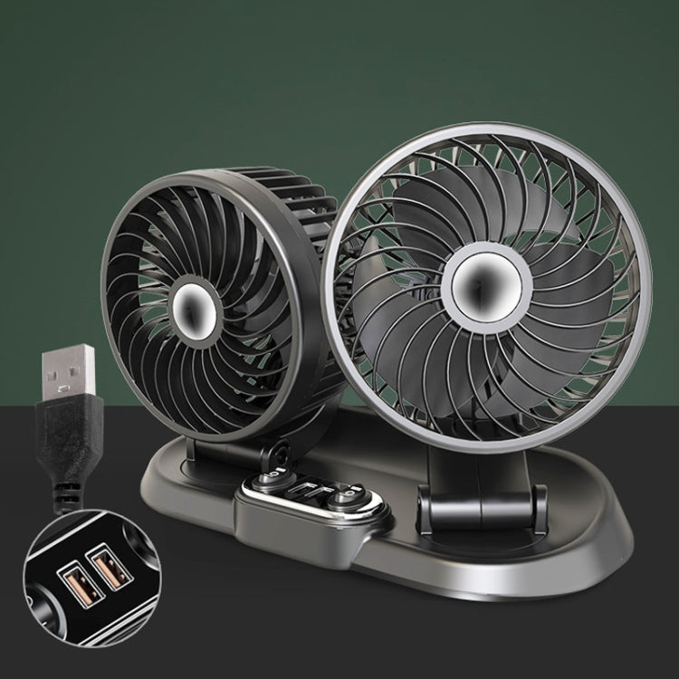 F622U Car Creative Folding Rotatable Double Head Electric Cooling Fan with Dual USB Charging Port, Style:USB Universal