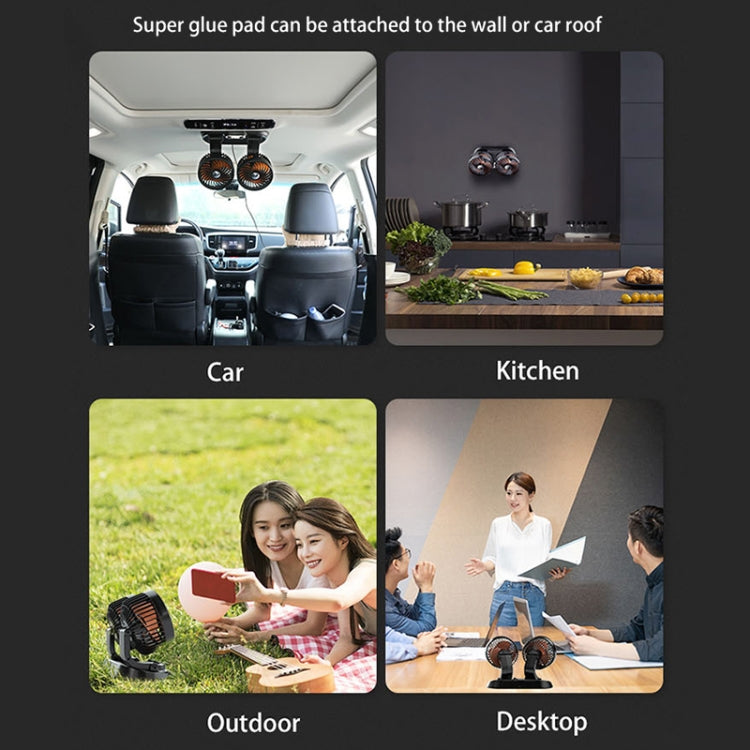 F622U Car Creative Folding Rotatable Double Head Electric Cooling Fan with Dual USB Charging Port, Style:USB Universal