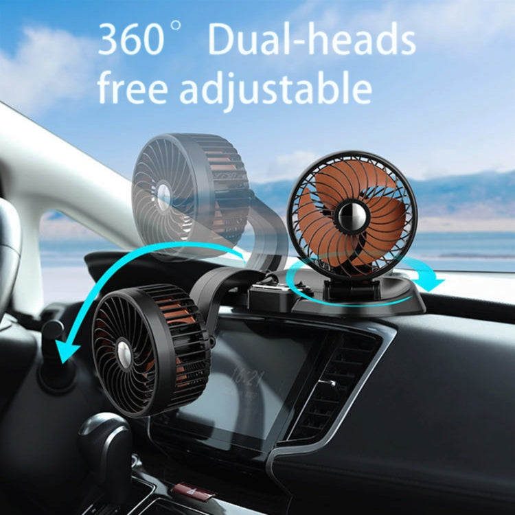 F622U Car Creative Folding Rotatable Double Head Electric Cooling Fan with Dual USB Charging Port, Style:24V Cigarette Lighter