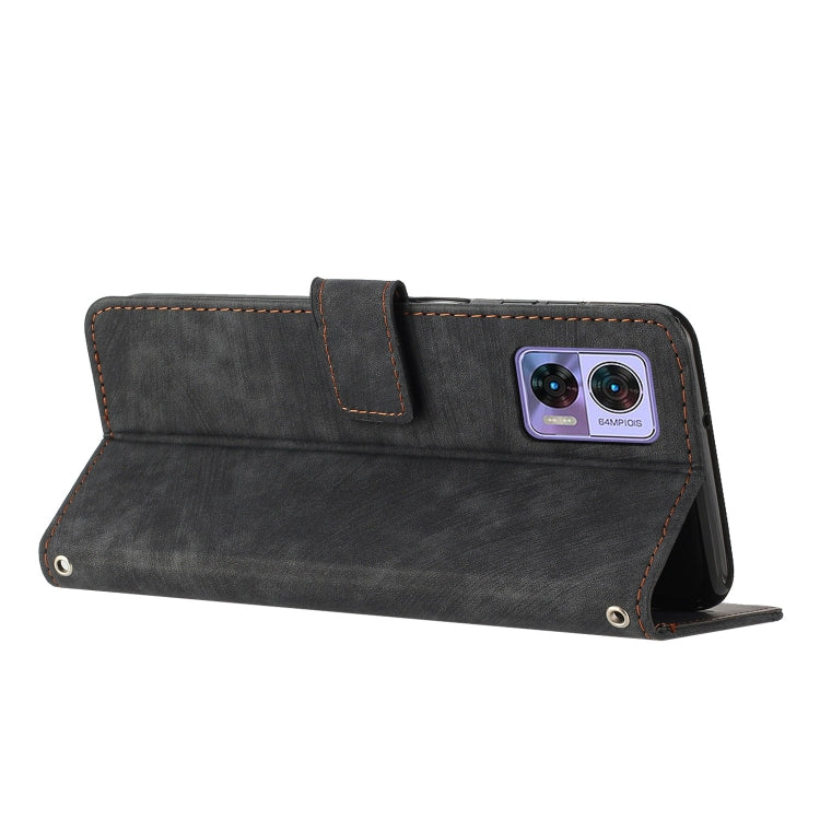 For Motorola Edge 30 Neo / 30 Lite Skin Feel Stripe Pattern Leather Phone Case with Lanyard