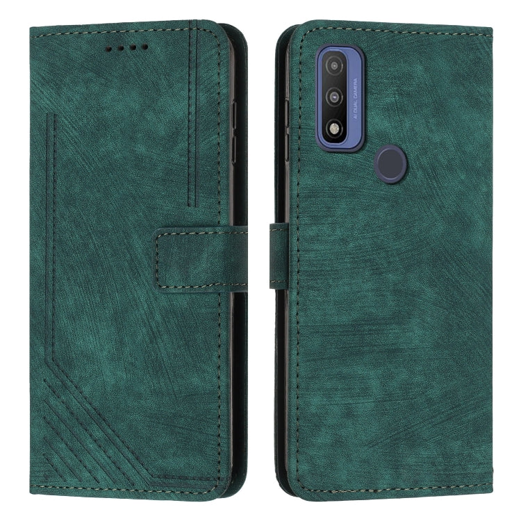 For Motorola G Pure Skin Feel Stripe Pattern Leather Phone Case with Lanyard