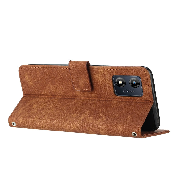 For Motorola Moto E13 Skin Feel Stripe Pattern Leather Phone Case with Lanyard