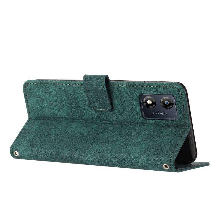 For Motorola Moto E13 Skin Feel Stripe Pattern Leather Phone Case with Lanyard