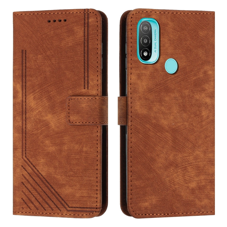 For Motorola Moto E20 / E30 / E40 Skin Feel Stripe Pattern Leather Phone Case with Lanyard