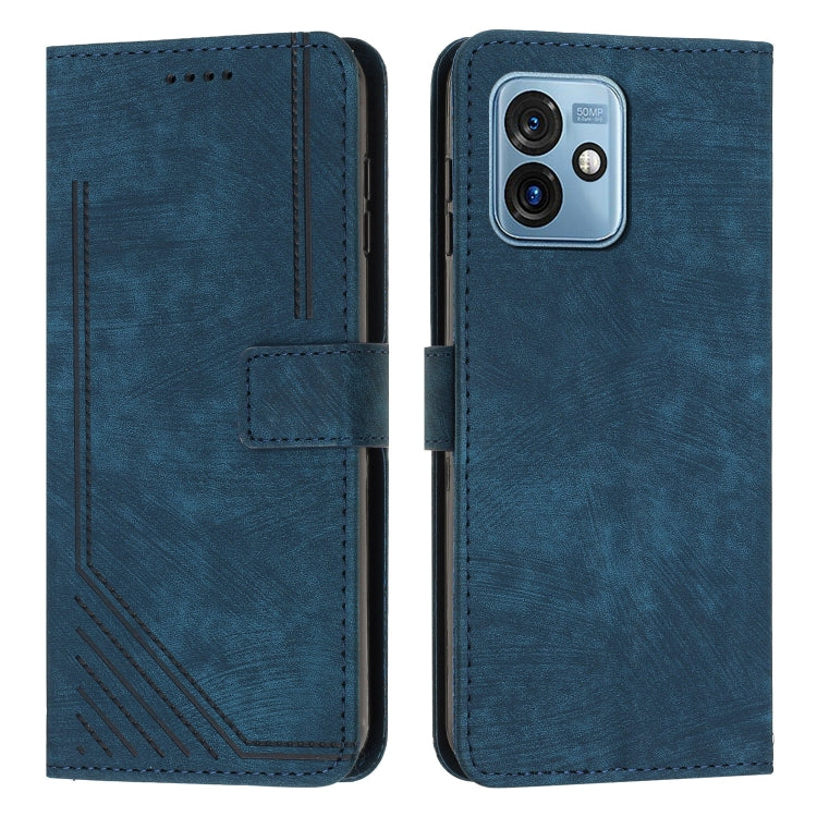 For Motorola Moto G 5G 2023 Skin Feel Stripe Pattern Leather Phone Case with Lanyard